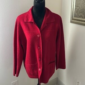 Talbots Sz M 100% Wool red‎ light jacket blazer cardigan top Sz M